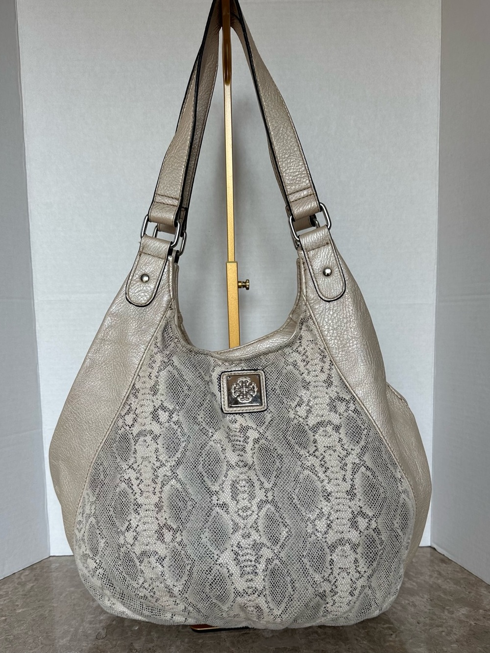 Rosetti Mcbling Y2K Hobo Bag Cream Silver Shoulder Slouchy Glam Boho Purse